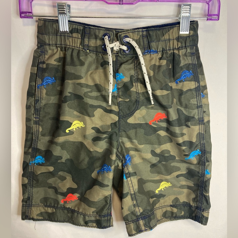 Gap Kids Camo Dino Swim Trunks Suit S Reg Lined Pocket Elastic Waist